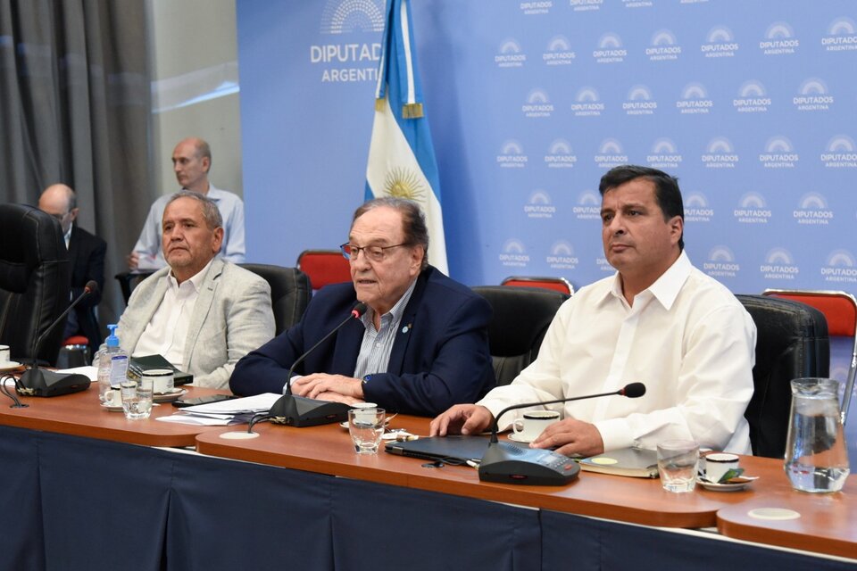 Sergio Palazzo, Carlos Heller y Marcelo Casaretto en la Comisión de Presupuesto. (Fuente: NA)