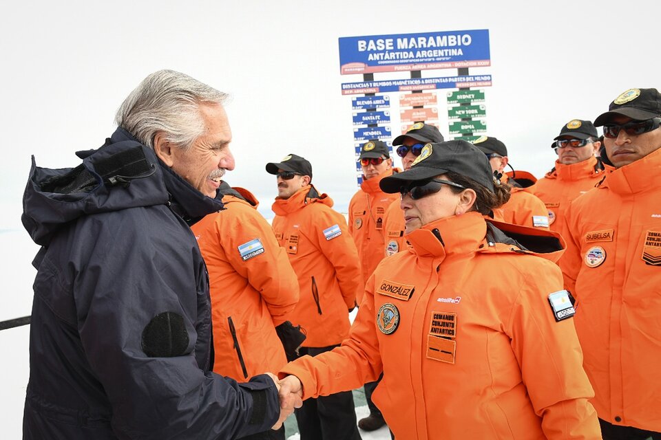 El jefe de Estado, en la Base Marambio (Fuente: Télam)