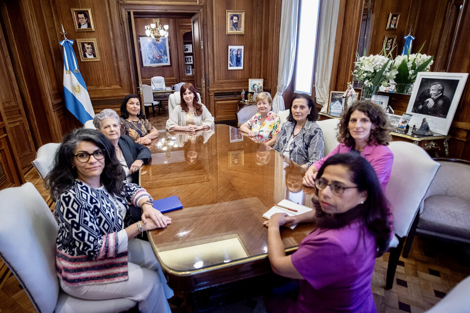 Cristina Kirchner reunida con las expertas de la OEA. (Fuente: Prensa Senado)