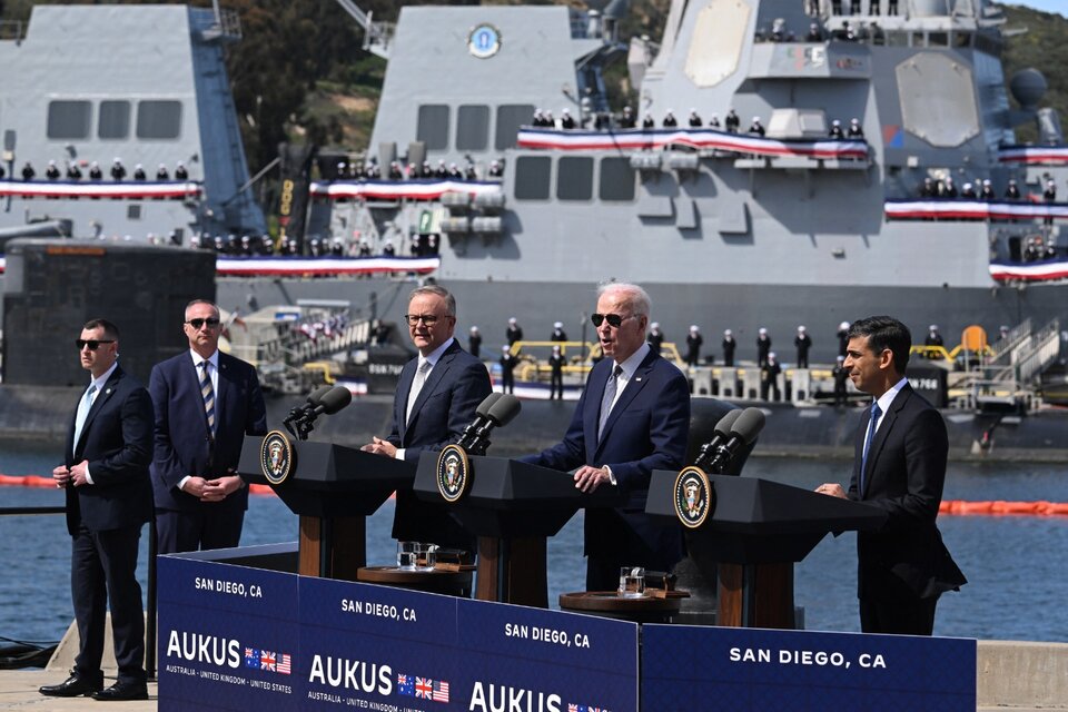 Biden Sunak y Albanese en San Diego, California. (Fuente: AFP)
