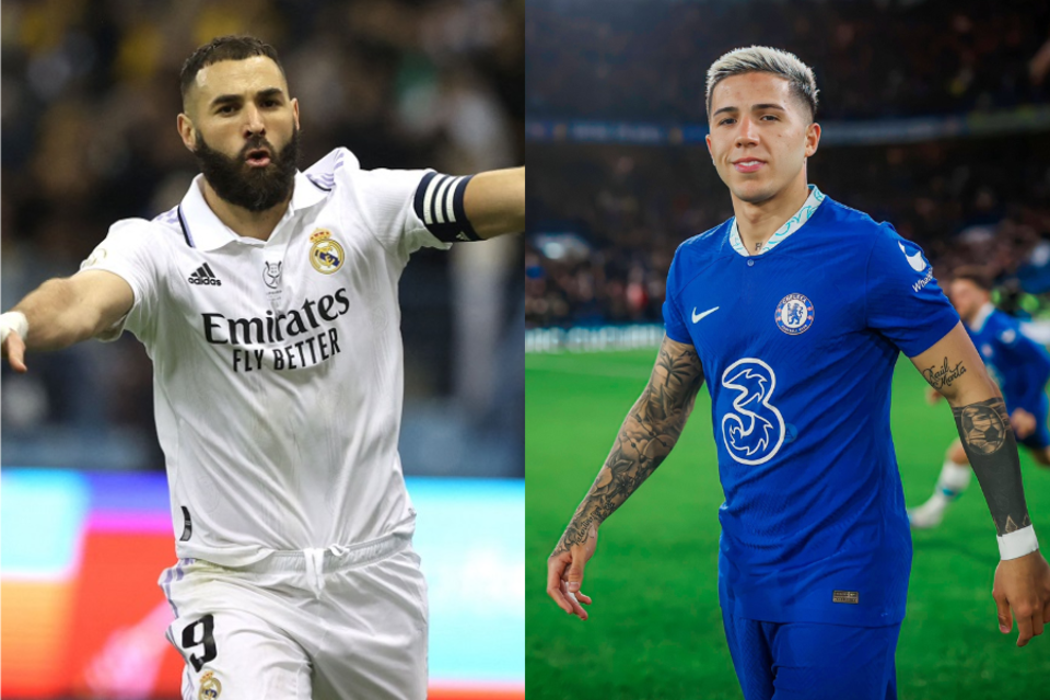 Karim Benzema (AFP) y Enzo Fernández (@Chelsea).