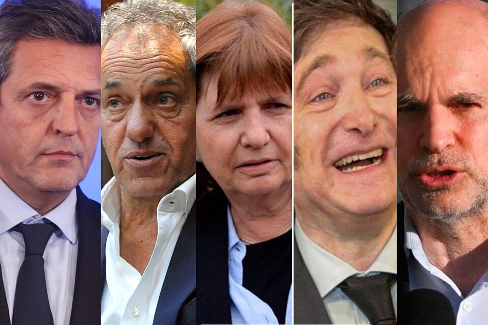 Sergio Massa, Daniel Scioli, Patricia Bullrich, Javier Milei y Horacio Rodríguez Larreta.