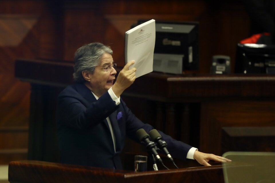 Lasso interviene durante durante su juicio político en la Asamblea Nacional. (Fuente: EFE)