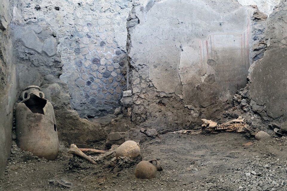 Los datos de los primeros análisis antropológicos indican que ambos individuos probablemente fallecieron por múltiples traumatismos. (Foto: AFP/Parque Arqueológico de Pompeya)