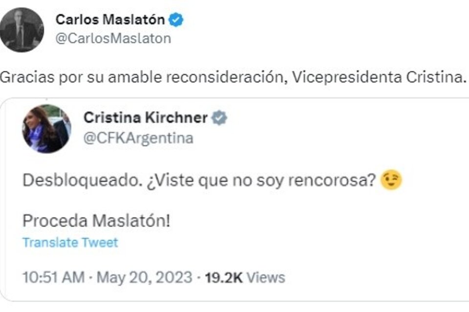 El cruce entre la vicepresidenta y Carlos Maslatón en Twitter. 