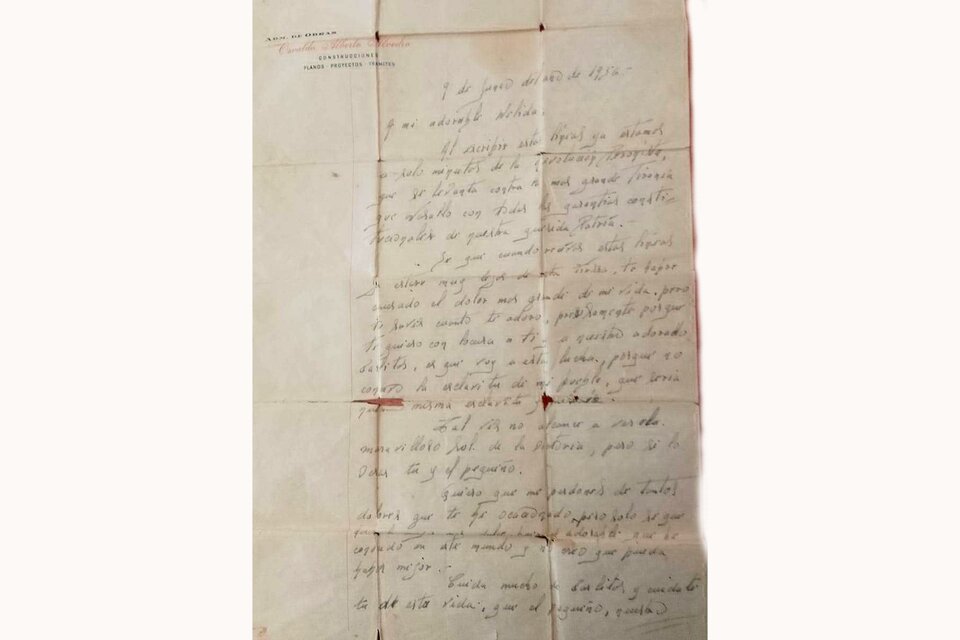 La carta que Osvaldo Alvedro le dejó a su esposa.