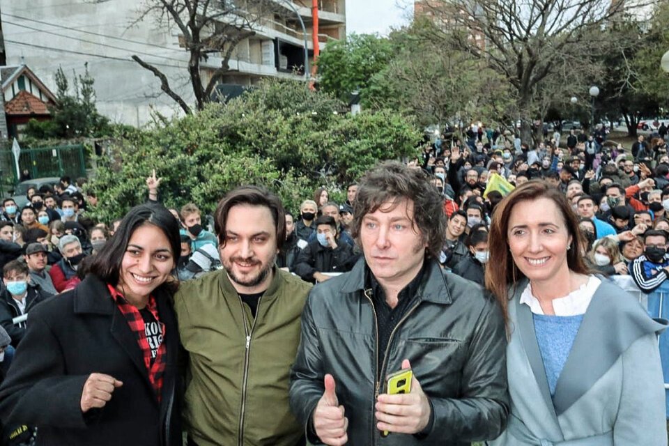 Milei en campaña, con el economista Marra y la negacionista Victoria Villarruel