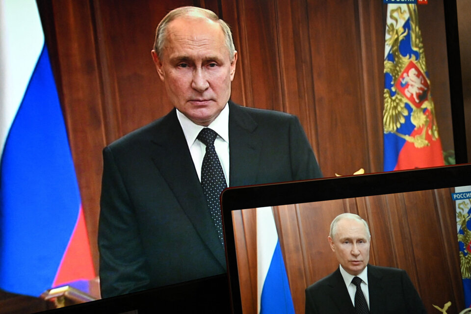 Putin en su mensaje por cadena en respuesta al desafío de Prigozhin. (Fuente: Télam)