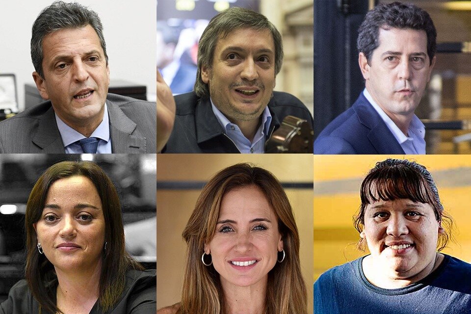 Sergio Massa, Máximo Kirchner, Wado de Pedro, Cecilia Moreau, Victoria Tolosa Paz y Natalia Zaracho.