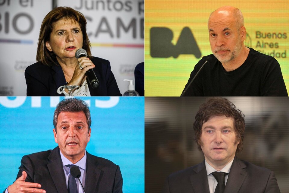 Patricia Bullrich, Horacio Rodríguez Larreta, Sergio Massa y Javier Milei.