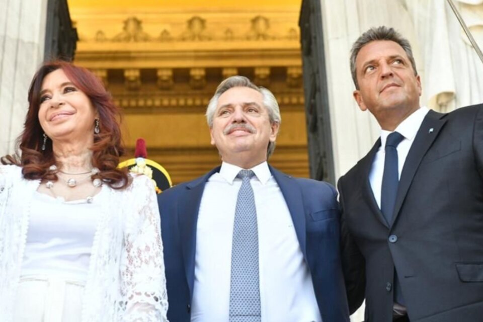 Cristina Fernández de Kirchner, Alberto Fernández y Sergio Massa, juntos en la inauguración. (Fuente: Télam)