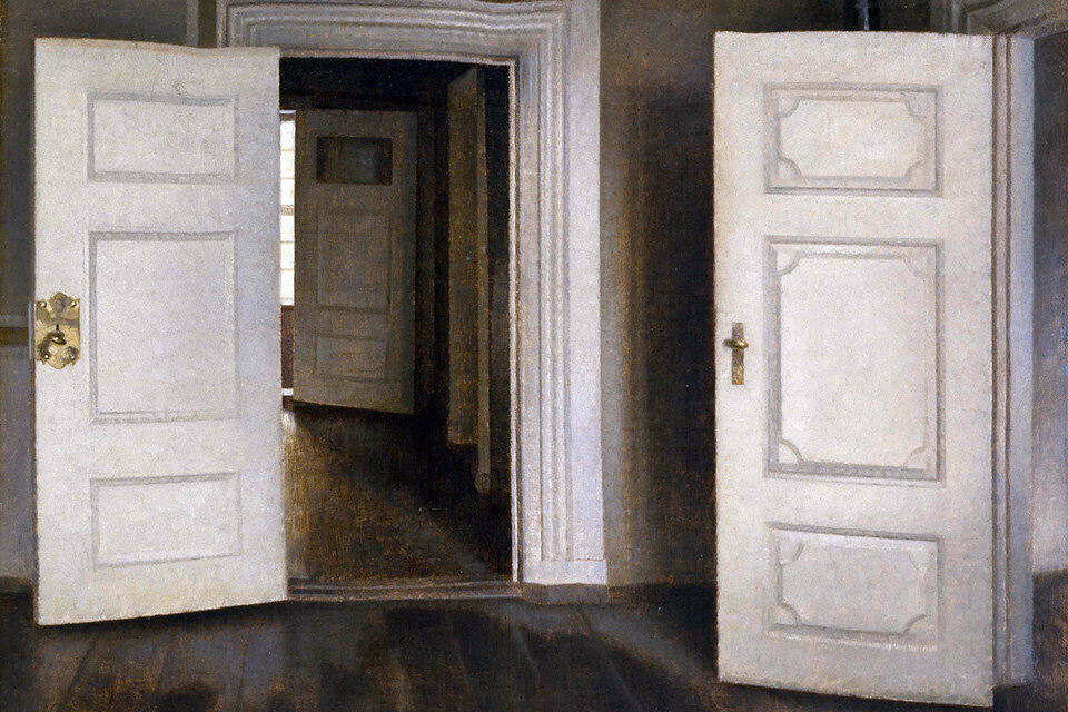 Puertas abiertas, óleo sobre lienzo del artista Vilhelm Hammershøi.