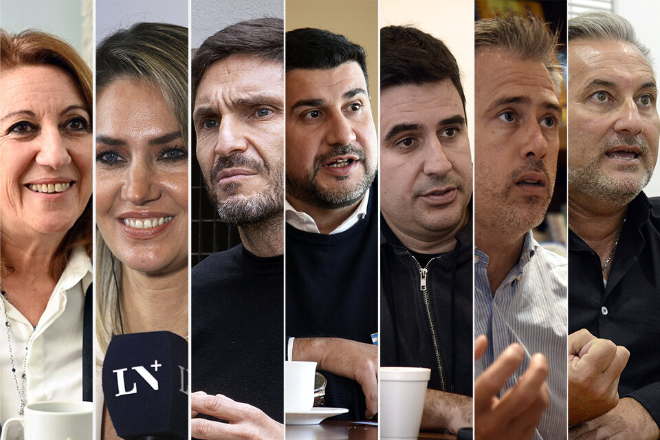 Fein, Losada, Pullaro, Cleri, Toniolli, Busatto y Lewandowski, candidatos de los Frentes mayoritarios.  (Fuente: Archivo Rosario12)