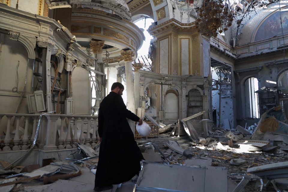 Un ataque ruso dejó dos muertos y golpeó la catedral de Odesa (Fuente: AFP)