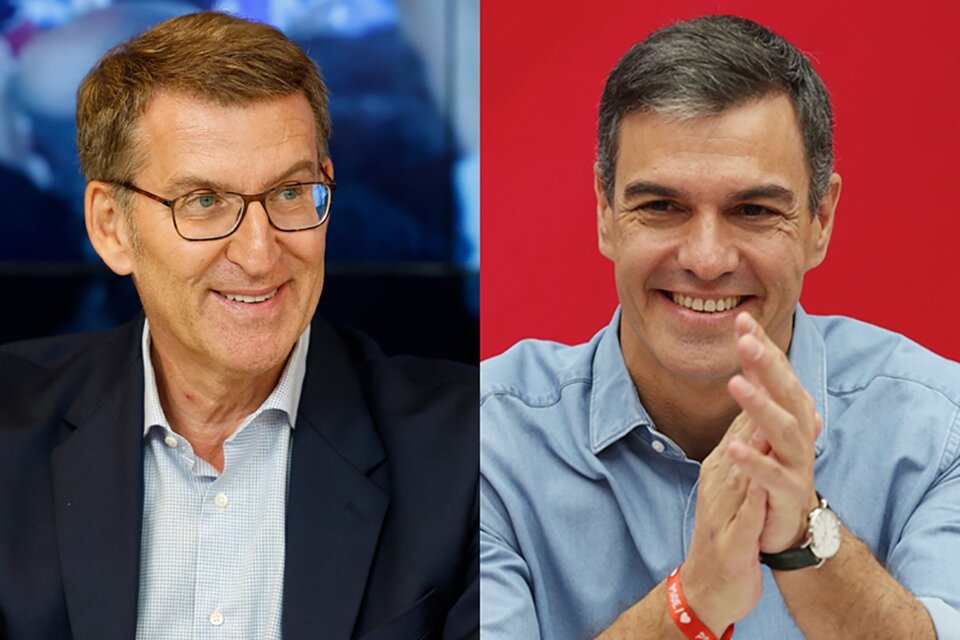 Alberto Núñez Feijóo y Pedro Sánchez pugnan por la presidencia. (Fuente: AFP)