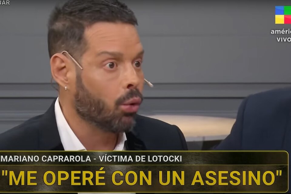 Mariano Caprarola, en julio de este año, denunciando públicamente a Lotocki (Imagen: Captura América TV).