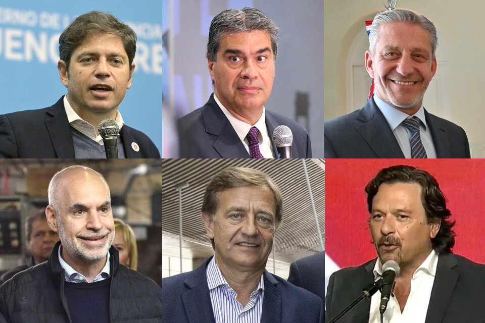 Los gobernadores Axel Kicillof, Jorge Capitanich, Mariano Arcioni, Rodríguez Larreta, Rodolfo Suárez y Gustavo Sáenz.