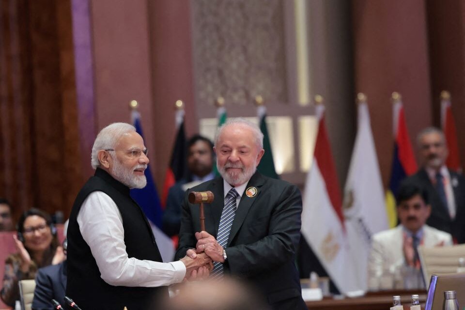 Lula y el primer ministro de India, Narendra Modi, este domingo en Nueva Delhi. (Fuente: AFP)