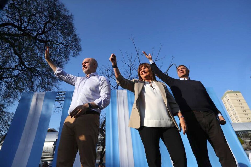El último acto de Bullrich en CABA antes de las generales, junto a Rodríguez Larreta y Jorge Macri.