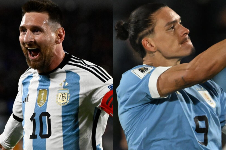 Lionel Messi y Darwin Nuñez. (Fuente: AFP)