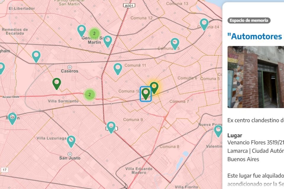 El mapa interactivo cuenta con un buscador general a partir del cual se pueden realizar búsquedas por ubicación y por nombre de los sitios 