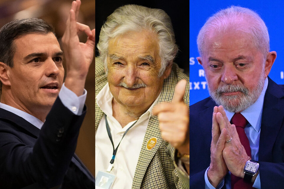 Pedro Sánchez, José "Pepe" Mujica y Lula plantearon su apoyo a Massa