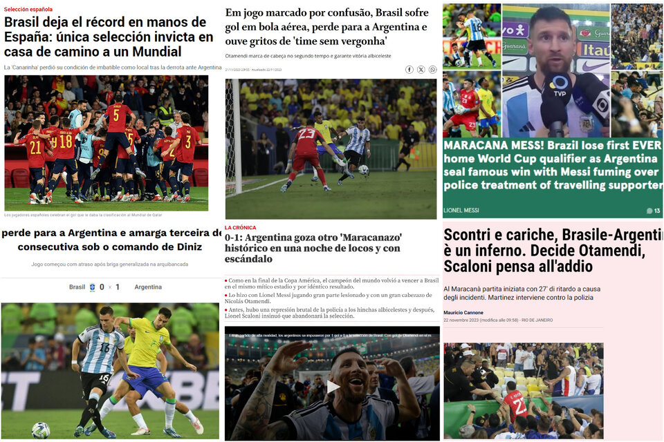 Argentina- Brasil, las repercusiones en la prensa internacional. (Imagen: collage de capturas de pantalla)