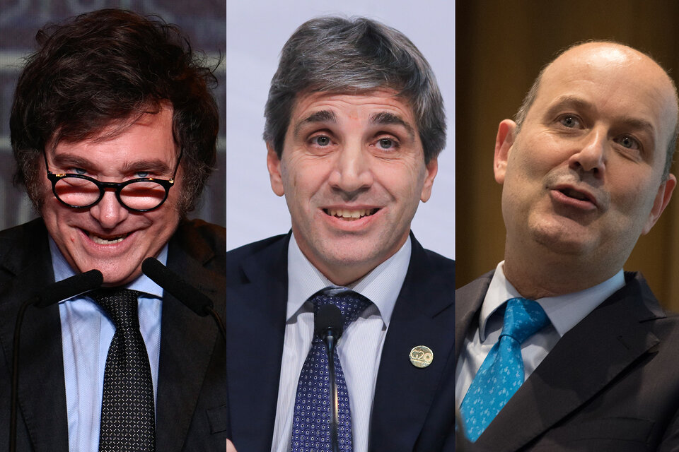 El presidente electo, Javier Milei; el futuro ministro de Economía, Luis Caputo, y un muy probable integrante del gabinete, Federico Sturzenegger.