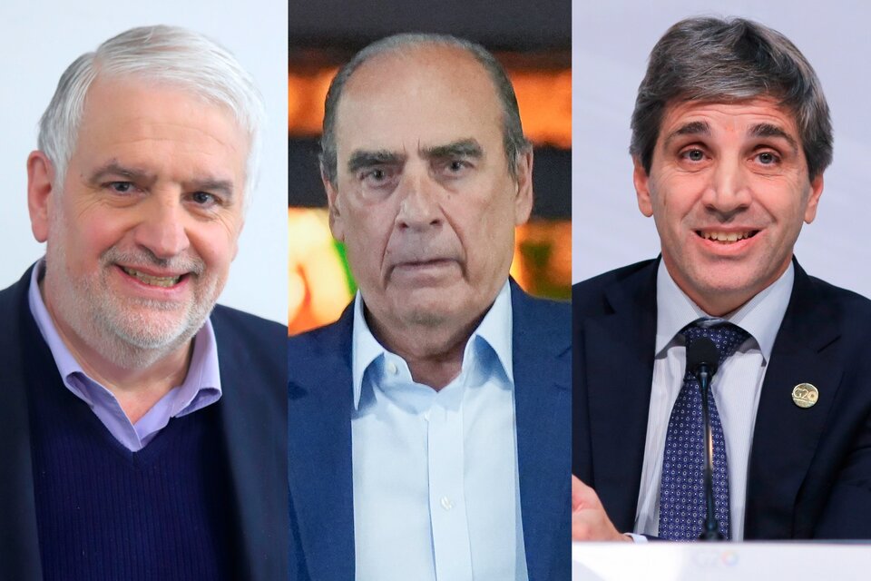Vilella (Agro), Guillermo Francos (Interior) y Luis "Toto" Caputo, el titular de Hacienda. 