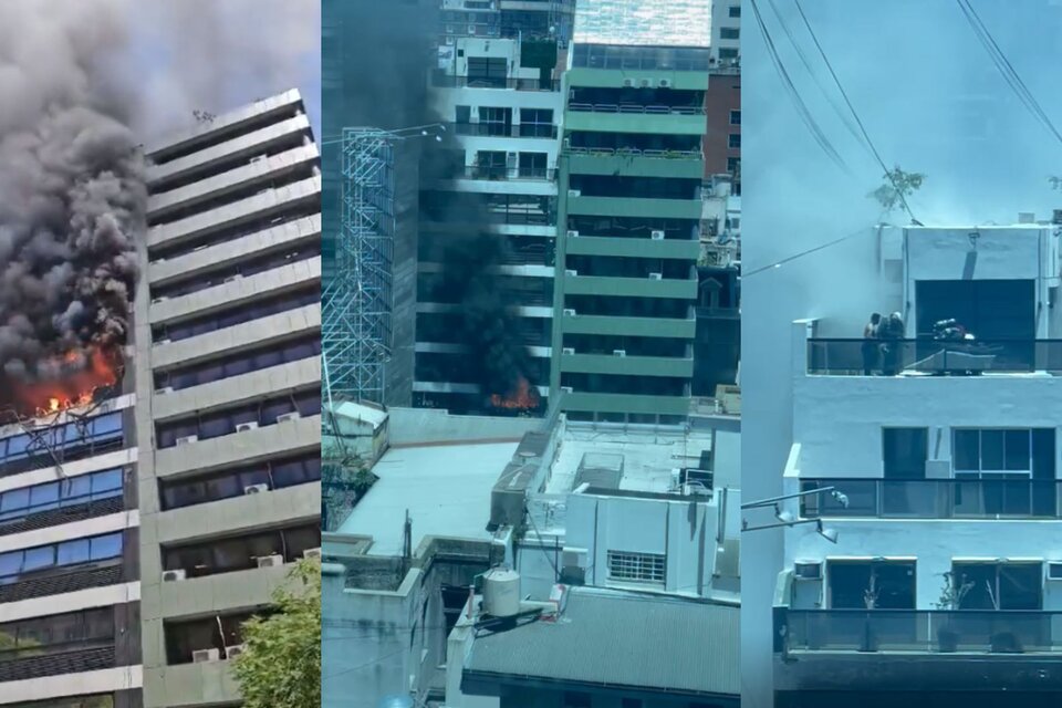 Los videos y fotos del impactante incendio en el edificio lindero al Ministerio de Trabajo