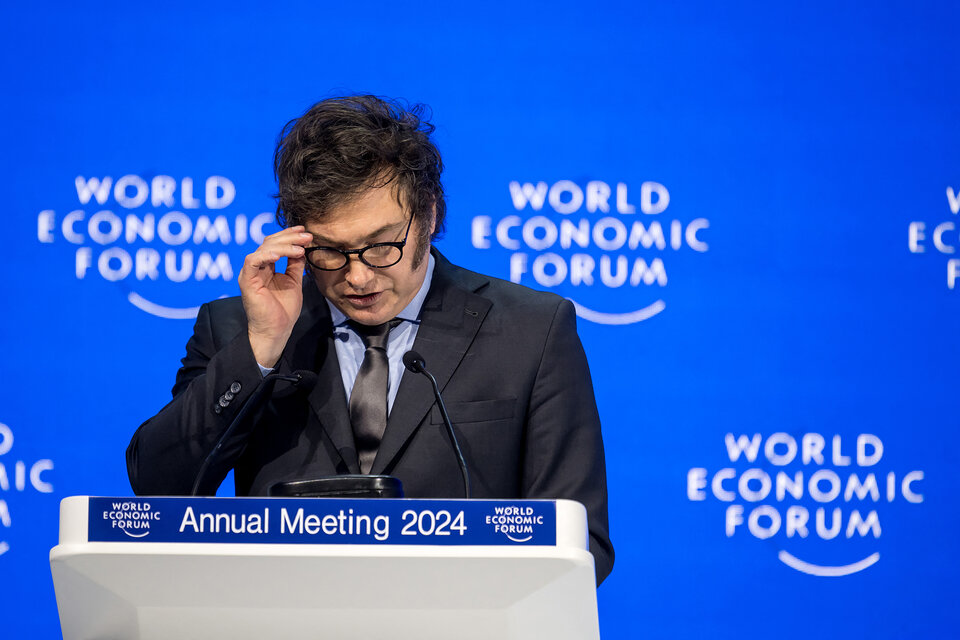 Javier Milei durante su discurso en el Word Economic Forum de Davos (Fuente: AFP)