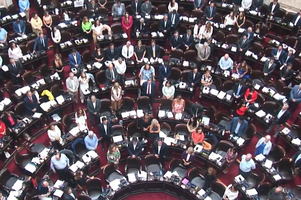 Al finalizar el minuto de silencio, la Cámara elevó un aplauso cerrado (Fuente: Captura de pantalla)