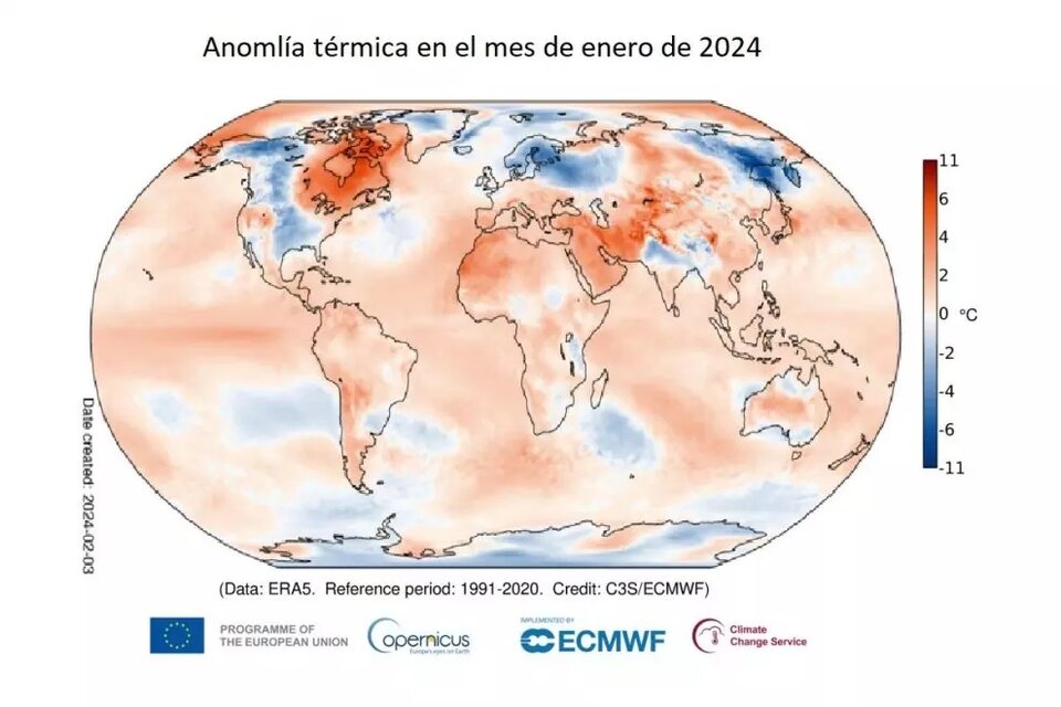 Anomalía térmica en el mes de enero de 2024.