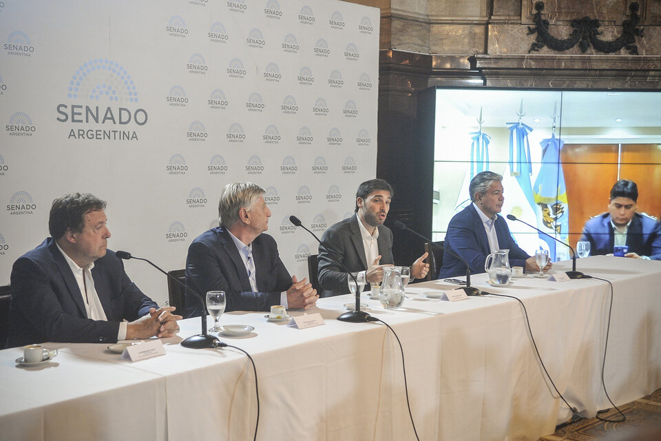 Los gobernadores patagónicos dieron su conferencia de prensa en el Senado. (Fuente: Sandra Cartasso)