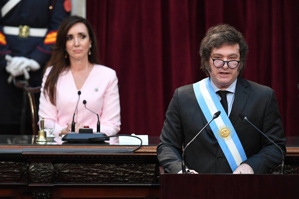 El presidente Javier Milei y la vicepresidenta Victoria Villarruel en el apertura de las sesiones ordinarias del Congreso. (Fuente: Prensa Senado)