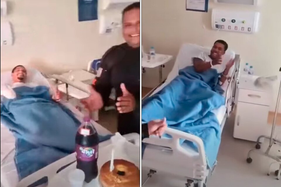 Capturas del video del festejo en el hospital.