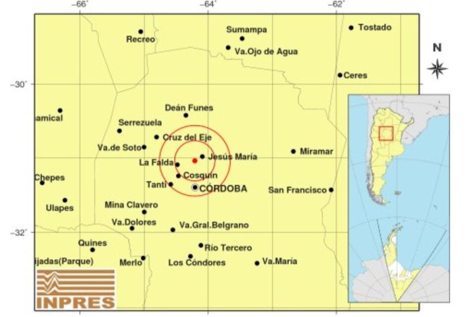 El sismo se registró a las 20:54 de este jueves. Imagen: Inpres.