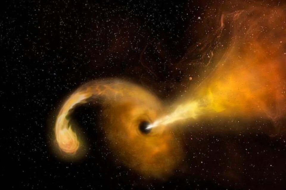 Los agujeros negros, conocidos por ser devoradores de materia y luz, son el foco de esta fascinante simulación. Imagen: NASA.