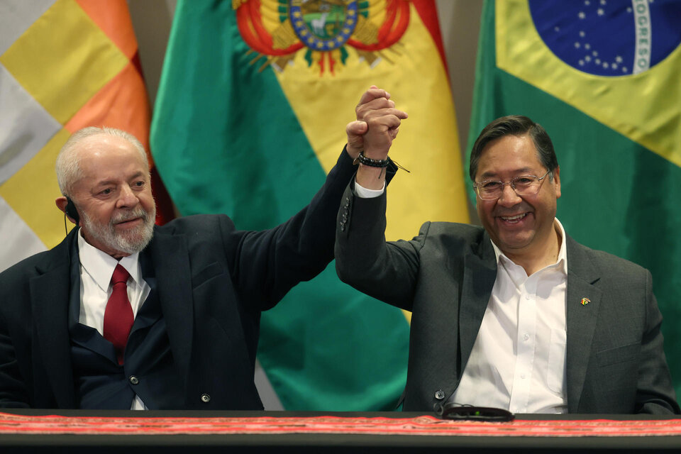 El presidente de Brasil, Luiz Inácio Lula da Silva, y su par de Bolivia, Luis Arce. (Fuente: EFE)