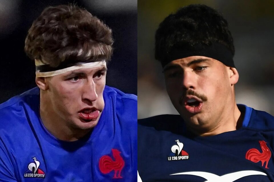 Oscar Jégou y Hugo Auradou, de la selección de rugby de Francia.