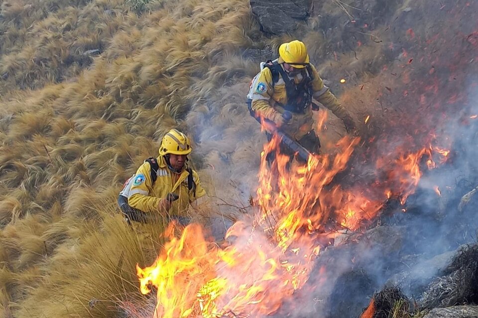 Tercer día de incendio forestal en el Cerro Champaquí: más de 100 agentes participan del combate del fuego (Fuente: Gobierno de Córdoba)
