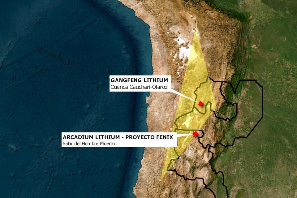Las dos proveedoras de Tesla en el país, Ganfeng Lithium en la cuenca jujeña y Arcadium en Catamarca. (Fuente: Analía Brizuela)