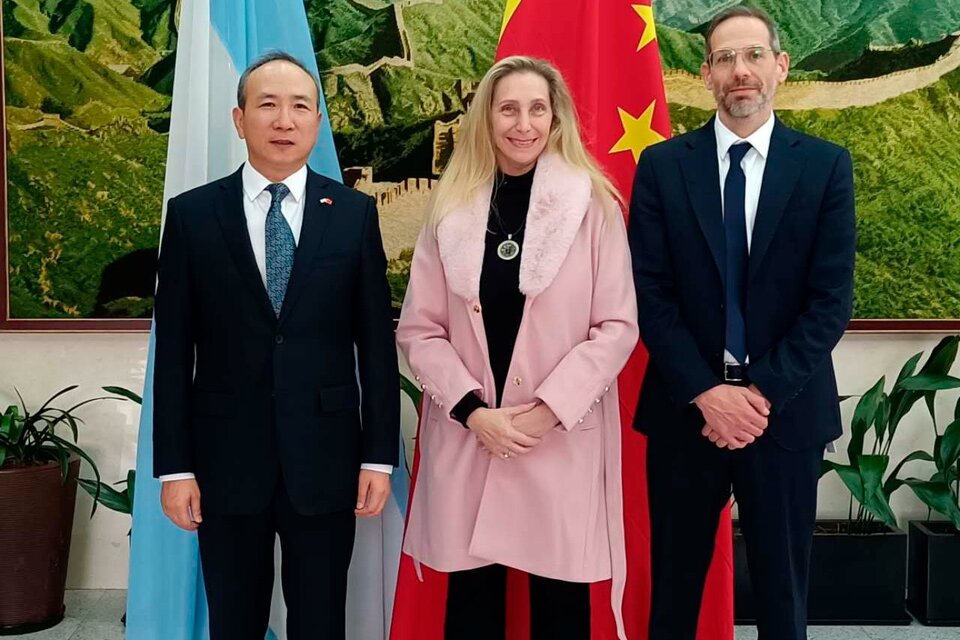 La Secretaria General de la Presidencia, Karina Milei, junto al embajador chino, Wang Wei. 