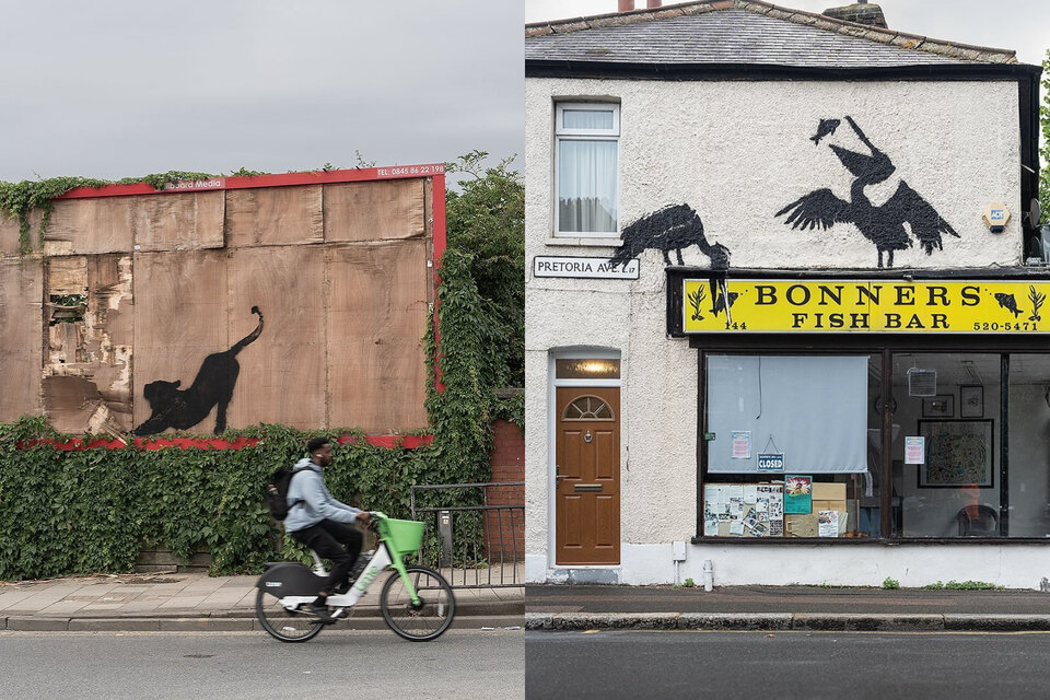 Se agranda el "zoológico" de Banksy: confirmó la autoría de dos nuevos grafitis en Londres (Imagen: collage de fotos Instagram @banksy)