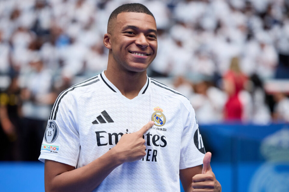 Mbappé durante su presentación en el Real Madrid.