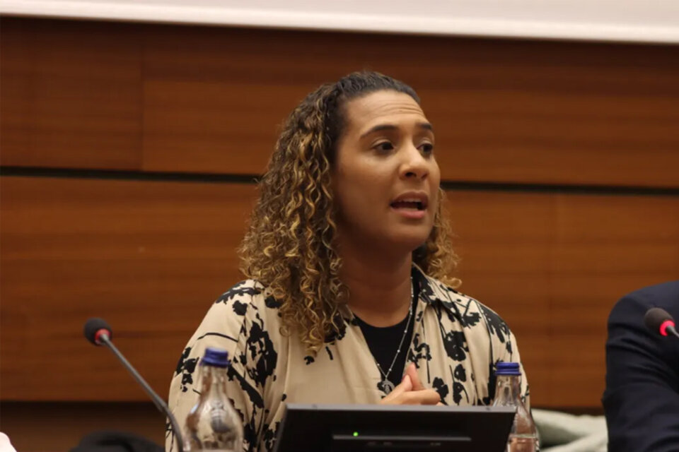 Anielle Franco, Ministra de Igualdad Racial, participa en el Foro Permanente de Afrodescendientes de la ONU. en Ginebra. Imagen: Pedro Borges/Alma Preta (Fuente: Imagen web)