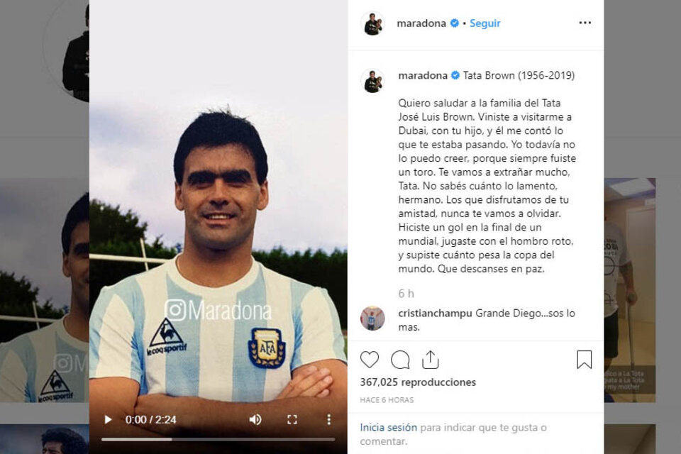 "Supiste cuánto pesa la copa del mundo", Maradona. (Fuente: Instagram)