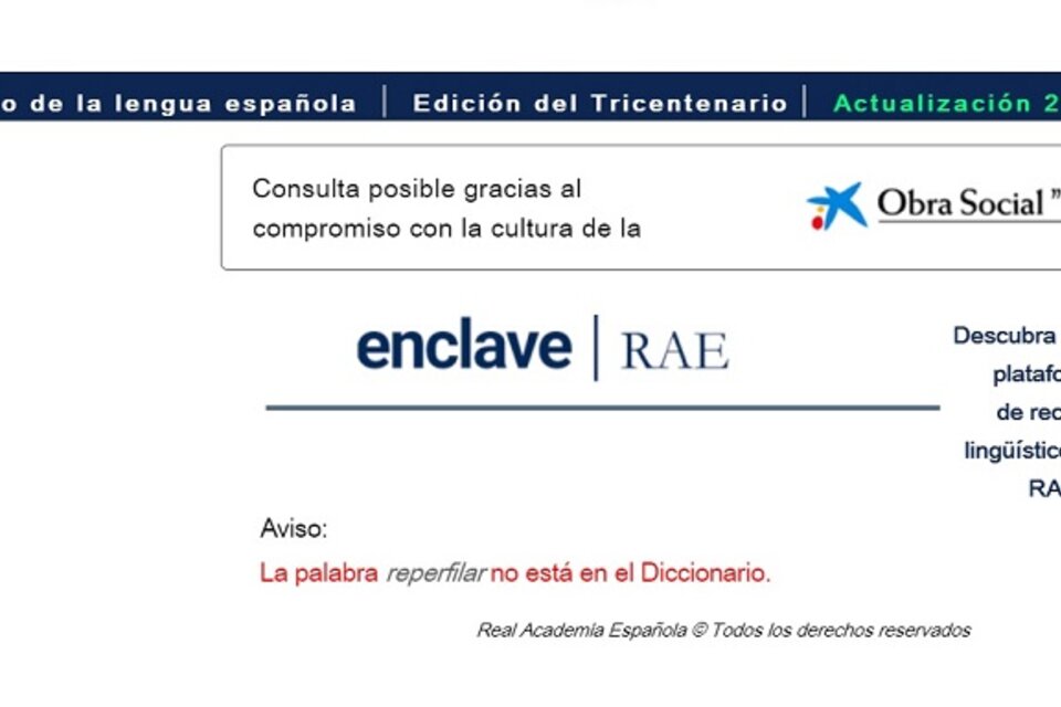 La web de la RAE no deja dudas sobre la inexistencia de la palabra usada por Lacunza.  (Fuente: Captura de pantalla)