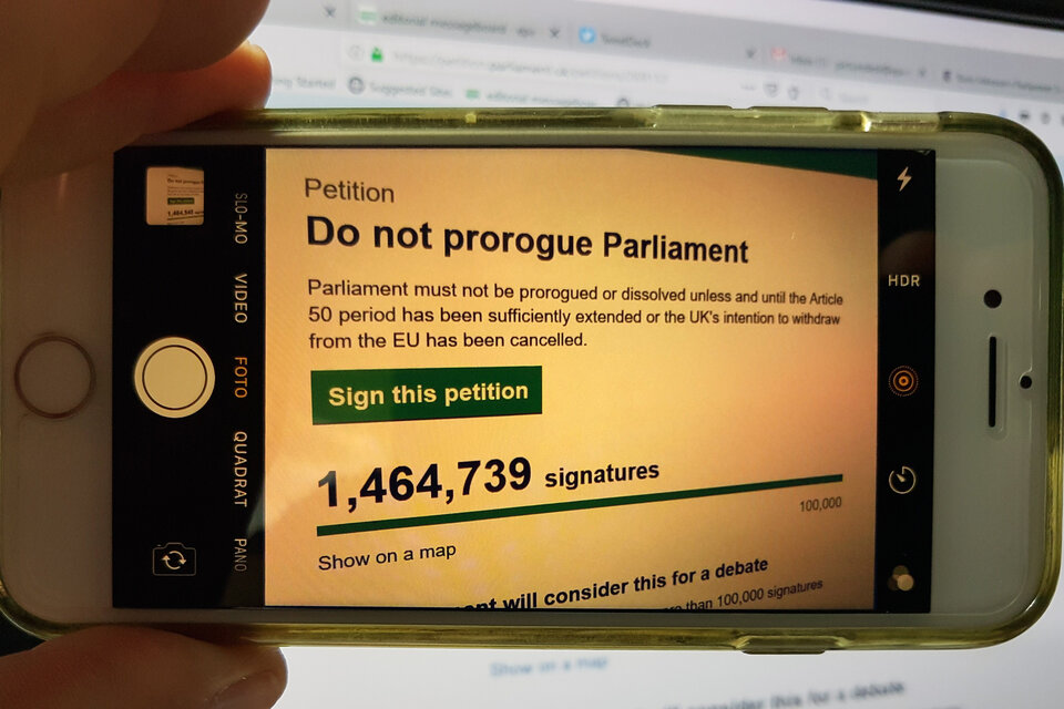 Un pedido para que el parlamento británico no sea suspendido sumó más de un millón de firmas. 