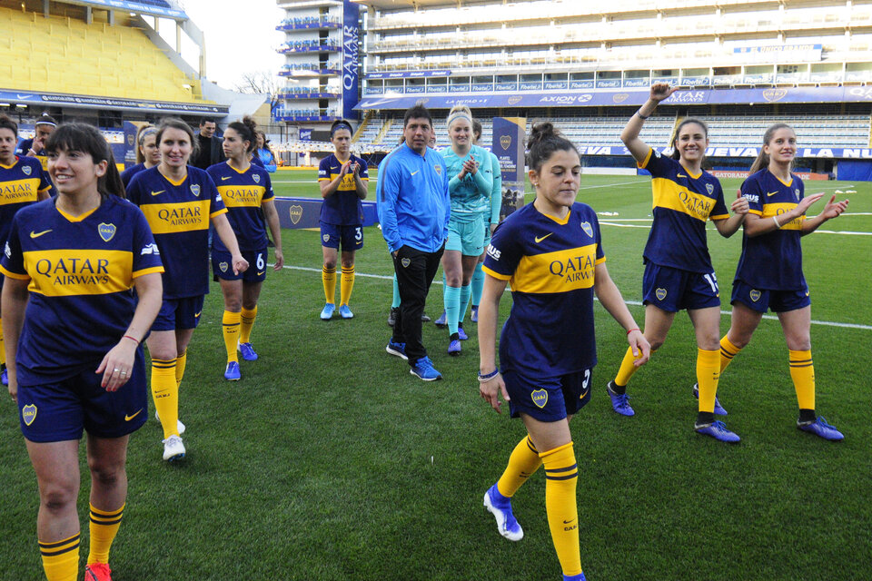 Las jugadoras de Boca durante la presentación oficial del equipo.  (Fuente: Alejandro Leiva)